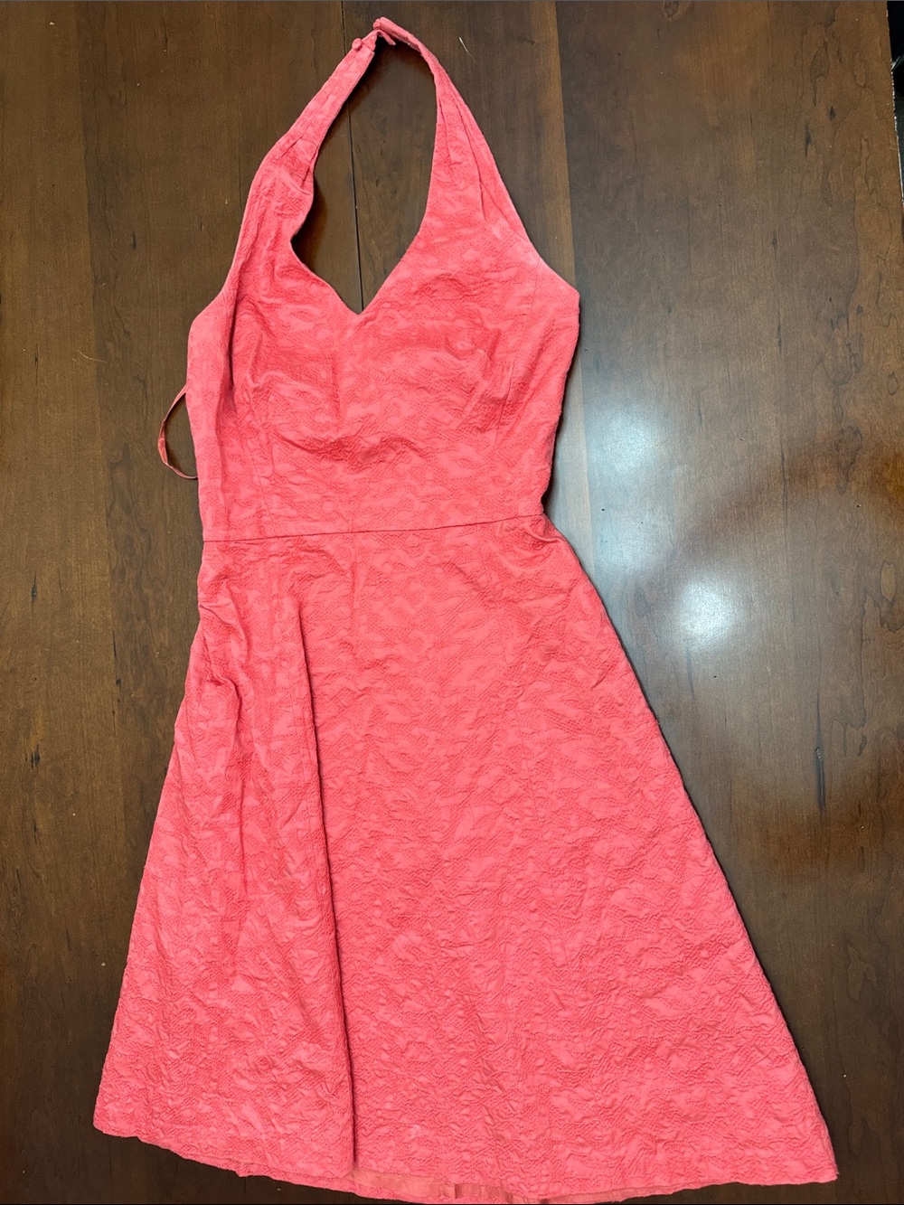 Ann Taylor Halter Neck Coral Lace Fit-and-Flare Dress